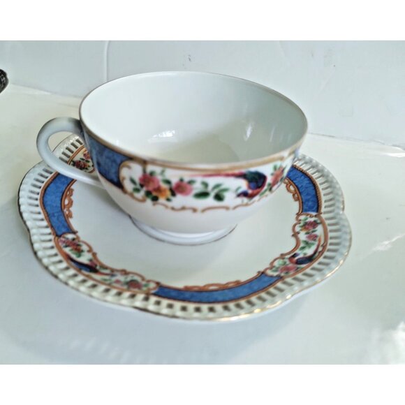 Vintage Wide Mouth Tea Cup & Reticulated Saucer Set Schmann Bavaria - Picture 2 of 15